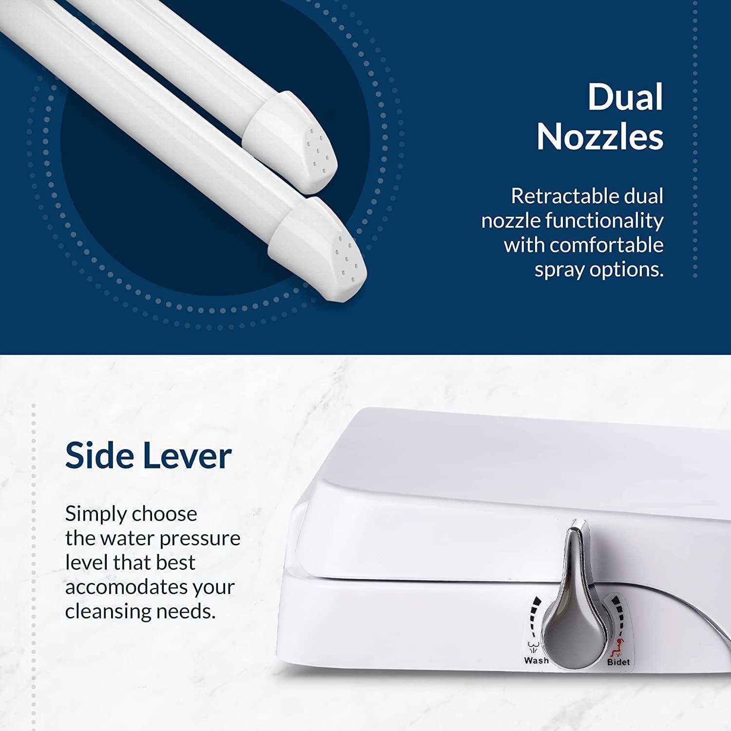 Bio Bidet by BEMIS Slim Zero Round Bidet Toilet Seat, Non-Electric, Dual Nozzles, Slow Close Lid and Night Light SLIMZEROR 000