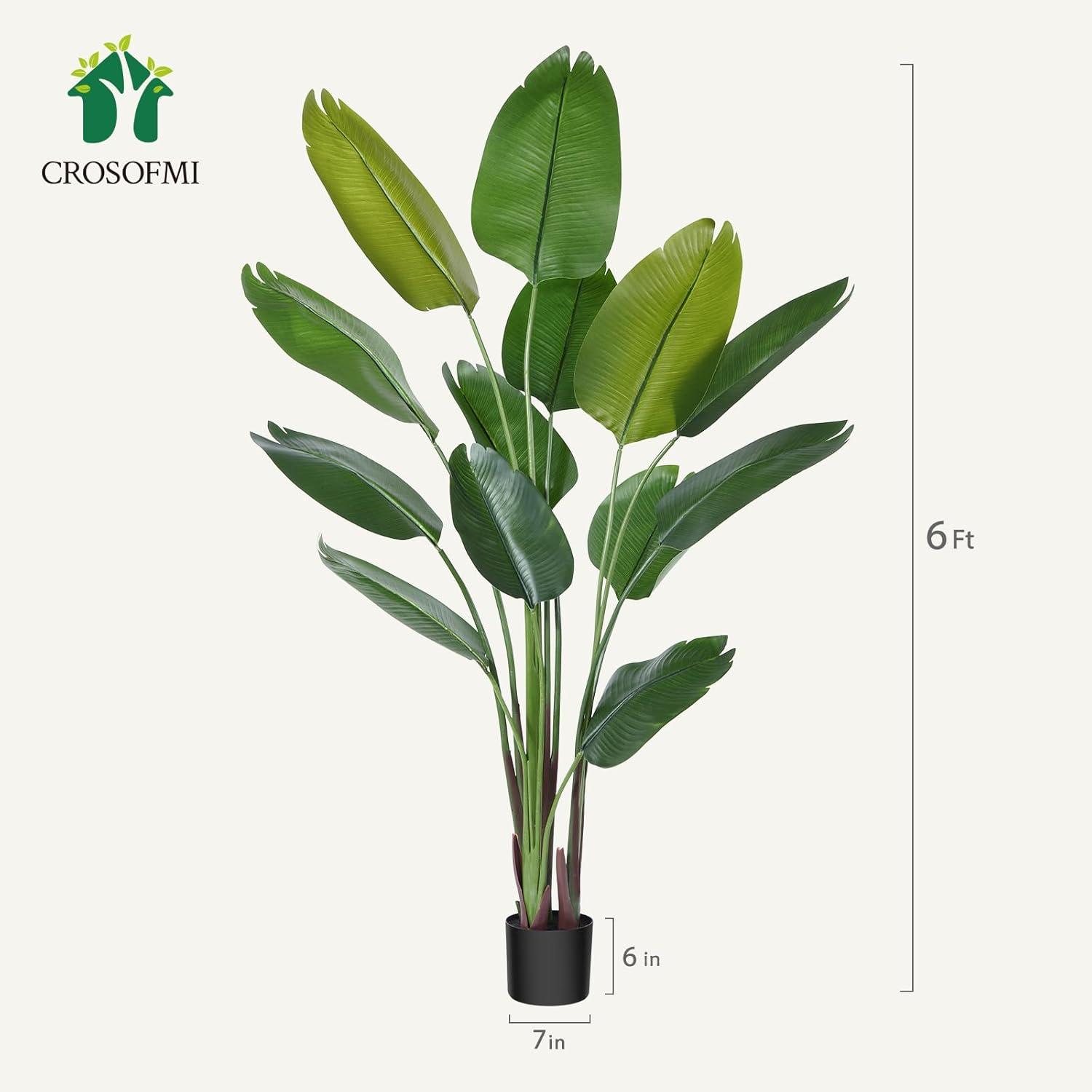LINBONIO 6ft Artificial Tree Bird of Paradise Palm Tree Artificial Plant for Home Decor Indoor Outdoor Office