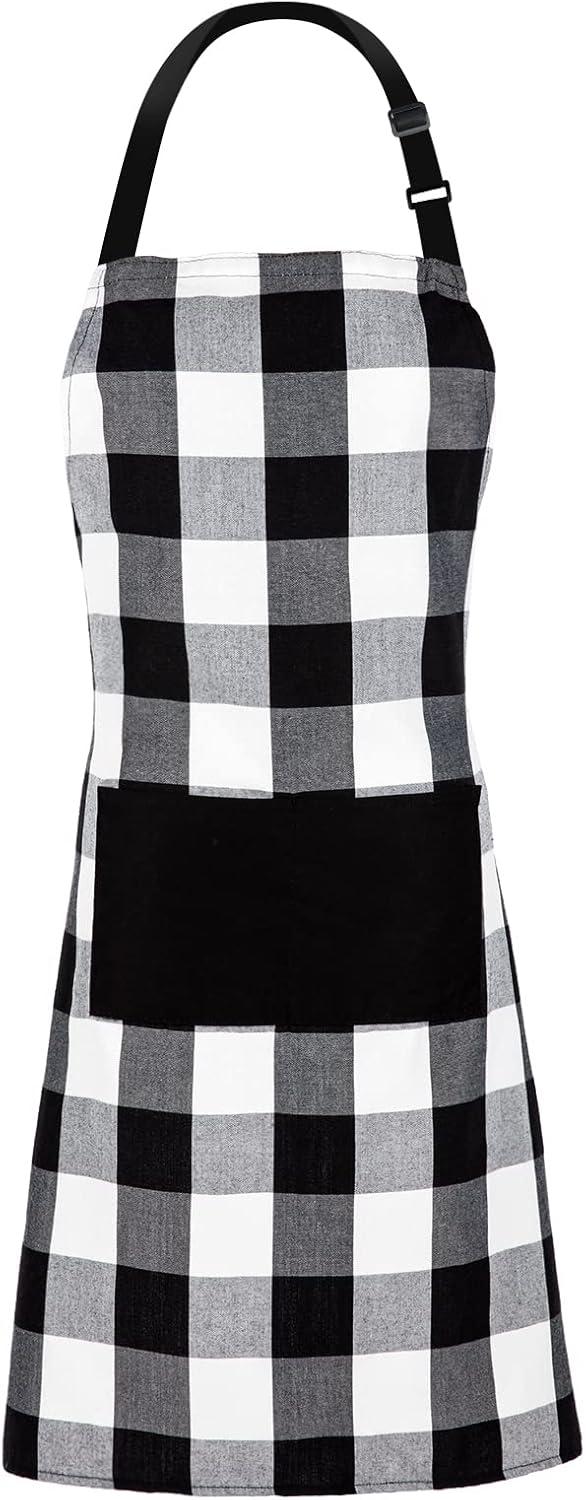 Farmhouse Living Buffalo Check Kitchen Apron with Pocket - 28" x 33" - Black/White - Elrene Home Fashions