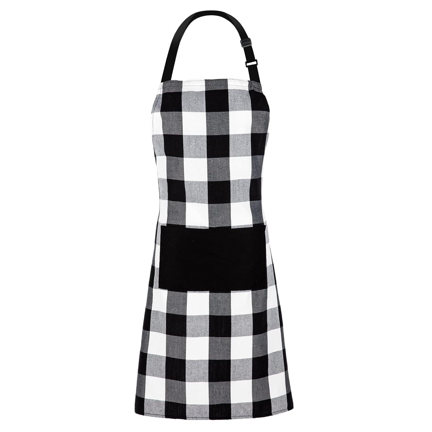 Farmhouse Living Buffalo Check Kitchen Apron with Pocket - 28" x 33" - Black/White - Elrene Home Fashions