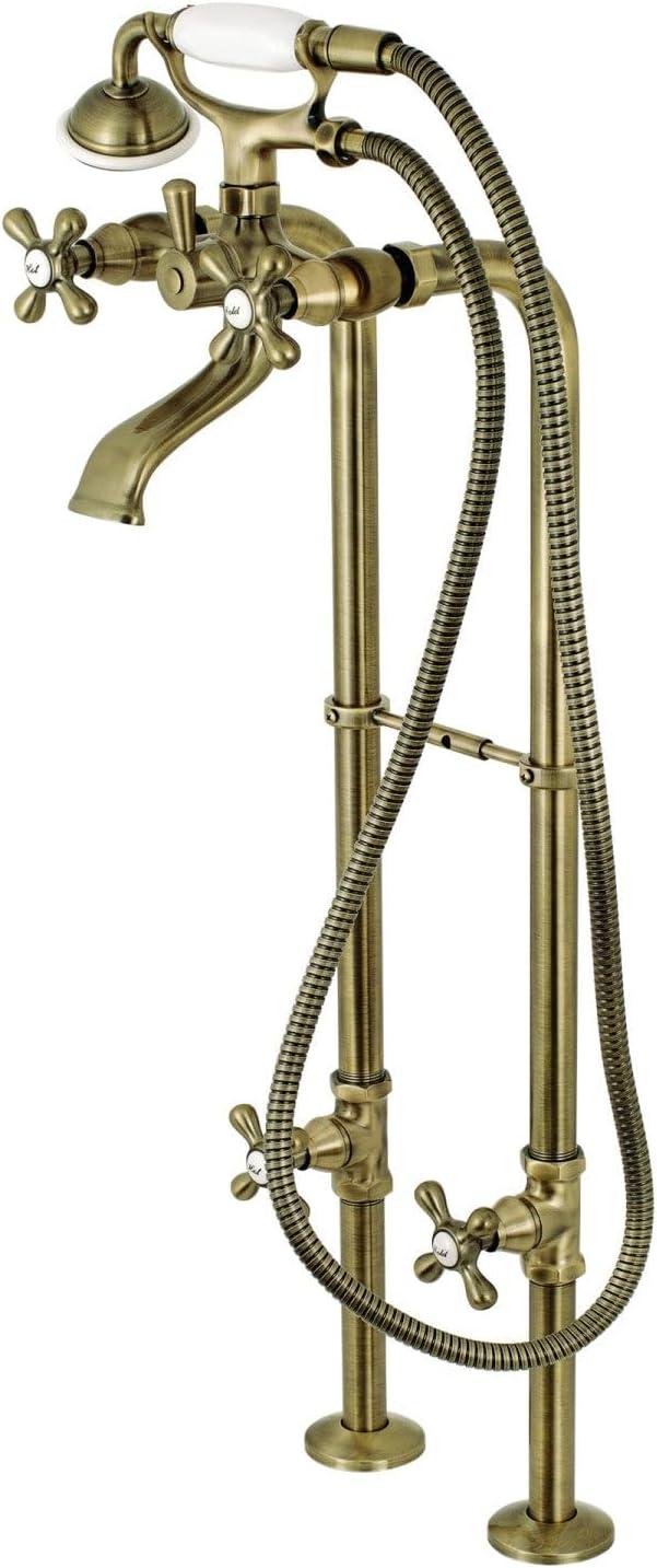 Kingston Brass Kingston Three-Handle 2-Hole Freestanding Tub Faucet with Supply Line and Stop Valve