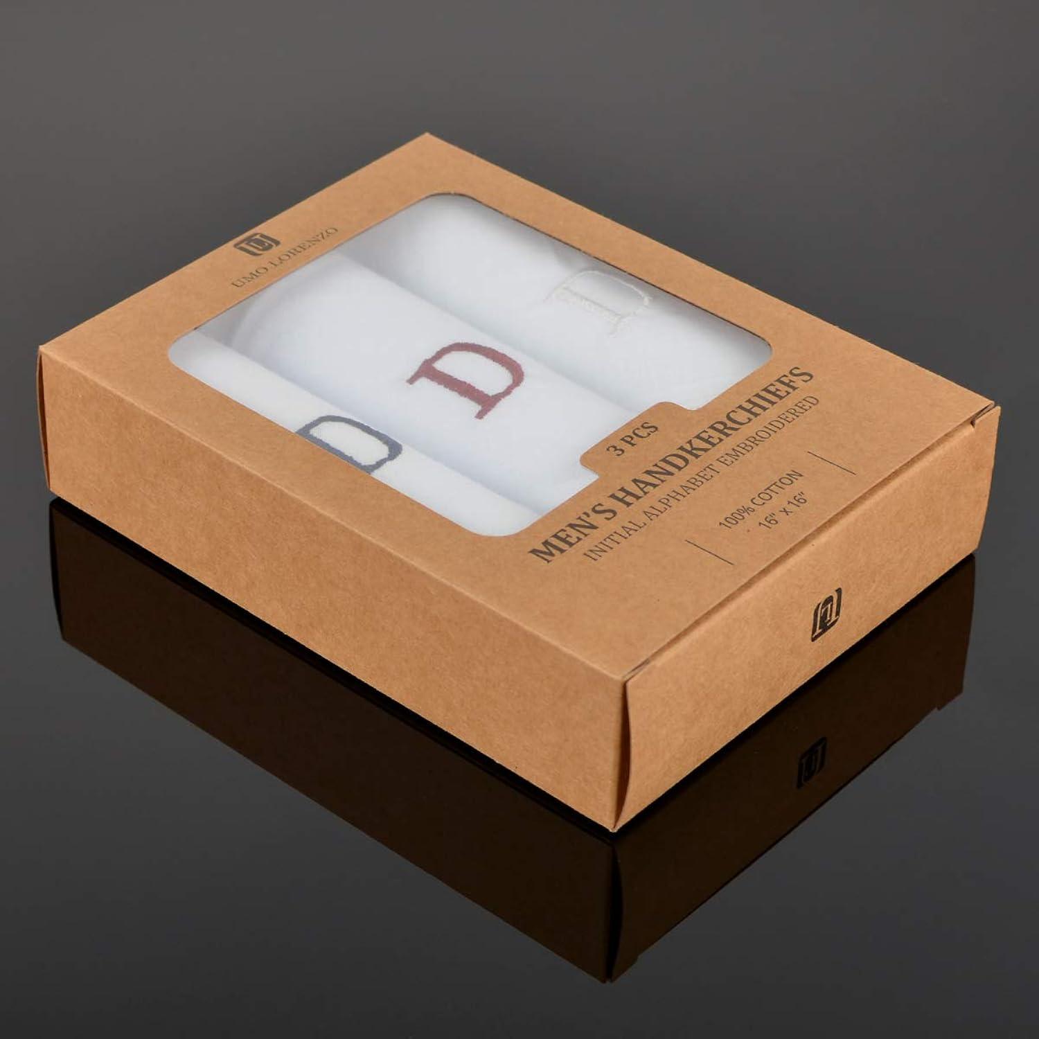 White Cotton Monogrammed Handkerchief Set for Men