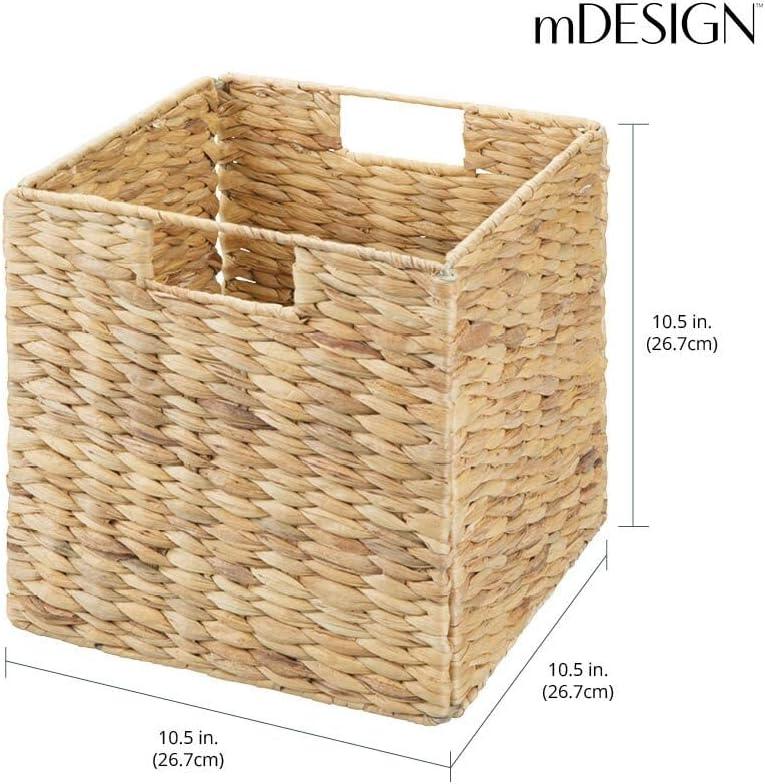 mDesign Hyacinth Woven Cube Bin Basket Organizer, Handles, 6 Pack, Natural/Tan