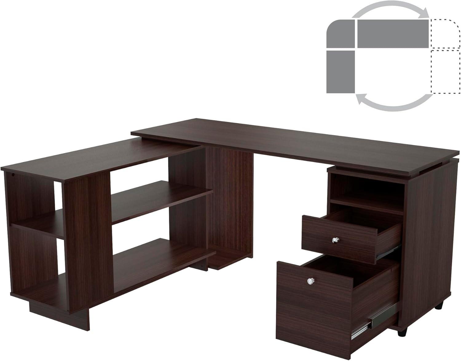 Inval L-Shaped Reversible Computer Desk, Espresso