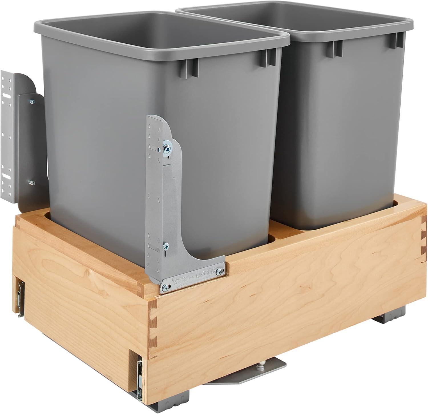 Rev-A-Shelf Double Maple Bottom Mount Kitchen Pullout Trash Can Waste Container with Soft Open & Close Slide System