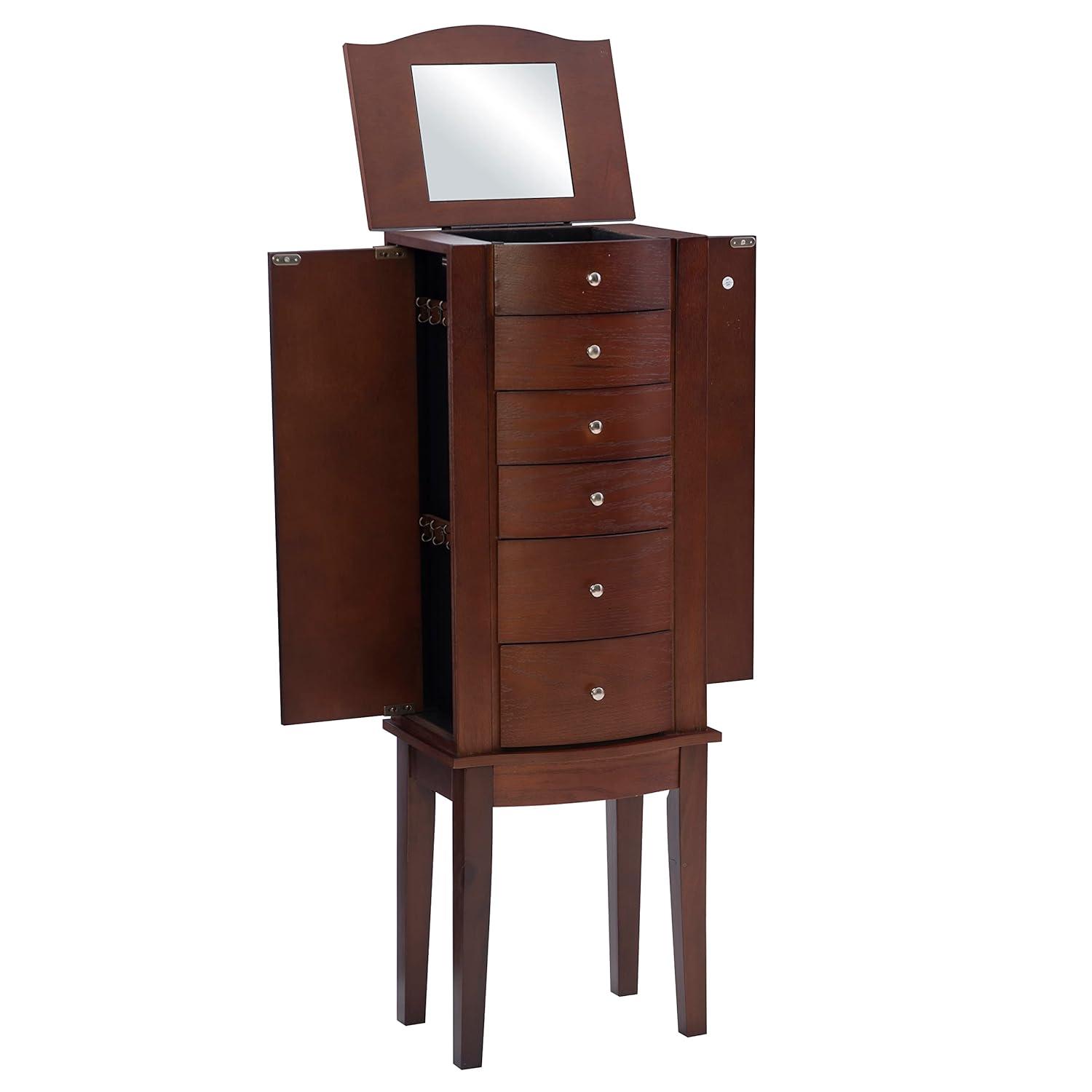 DEBLIT Contemporary Jewelry Armoire with 6 Drawers, Engineered Wood Finish, Merlot