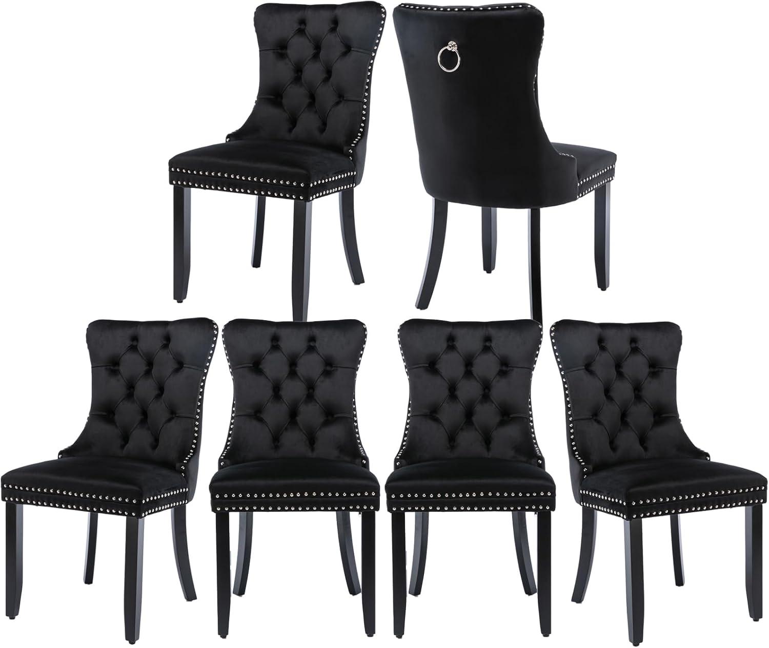 Westice Dining Chairs Set of 6, Tufted Dining Room Chair with Nailhead for Kitchen Restaurant, Black