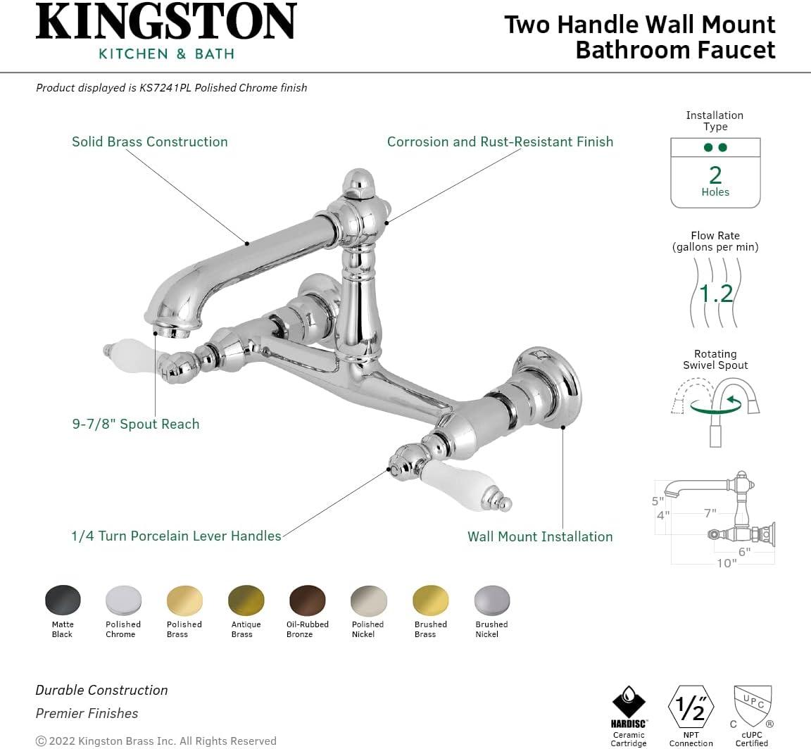 Kingston Brass English Country Two-Handle 2-Hole Wall Mount Bathroom Faucet