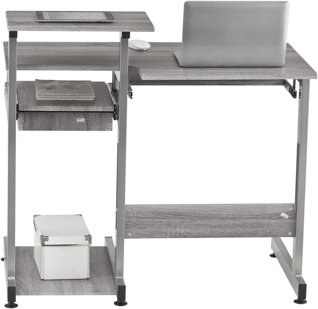 Complete Computer Workstation Desk Gray - Techni Mobili: With Drawer, Steel Frame, MDF Surface