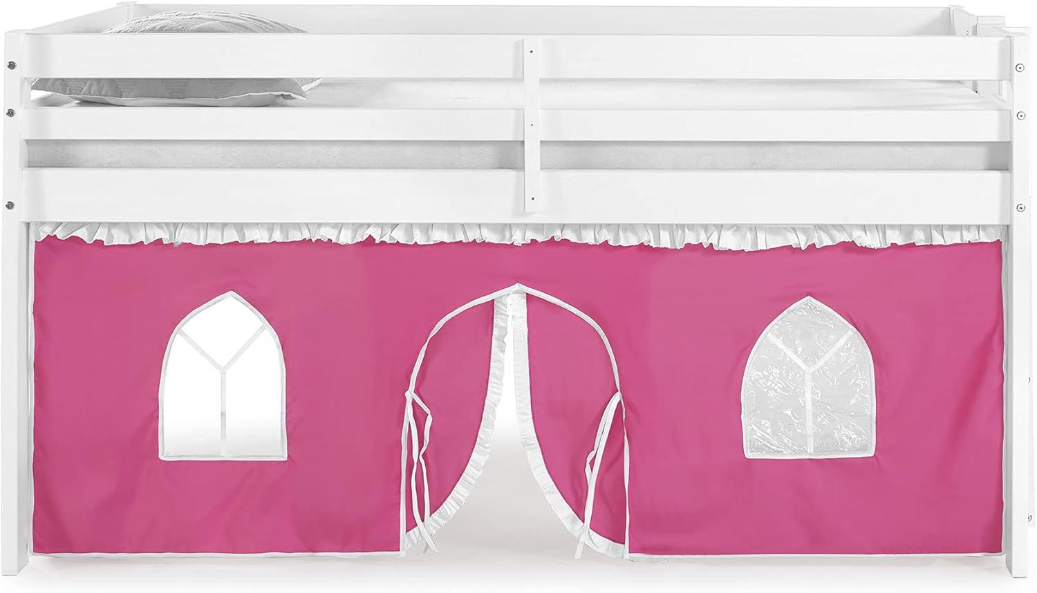 Alaterre Furniture Jasper Twin Junior Loft Bed, White Frame and Pink/White Bottom Playhouse Tent