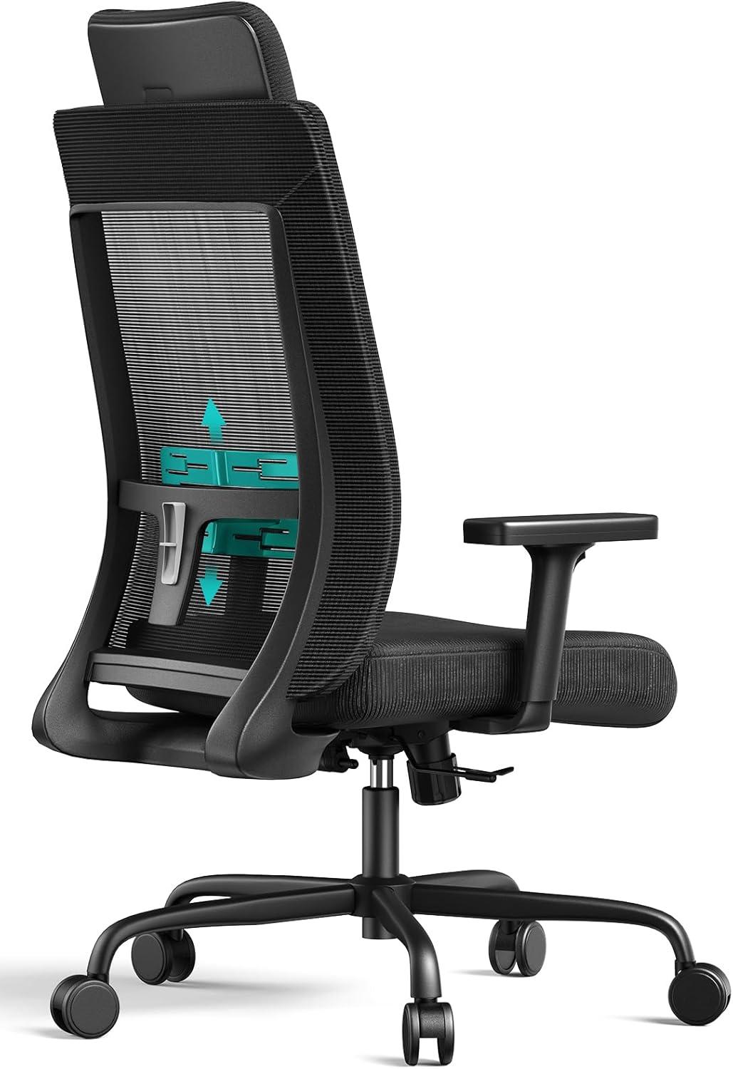 Ergonomic Office Chair 350LBS Capacity - 90-135° Any Angle Tilt Lock High Back Computer Desk Chairs, with Adjustable Lumbar Support, PU Armrests, Big Headrest for All Day Comfortable Sitting