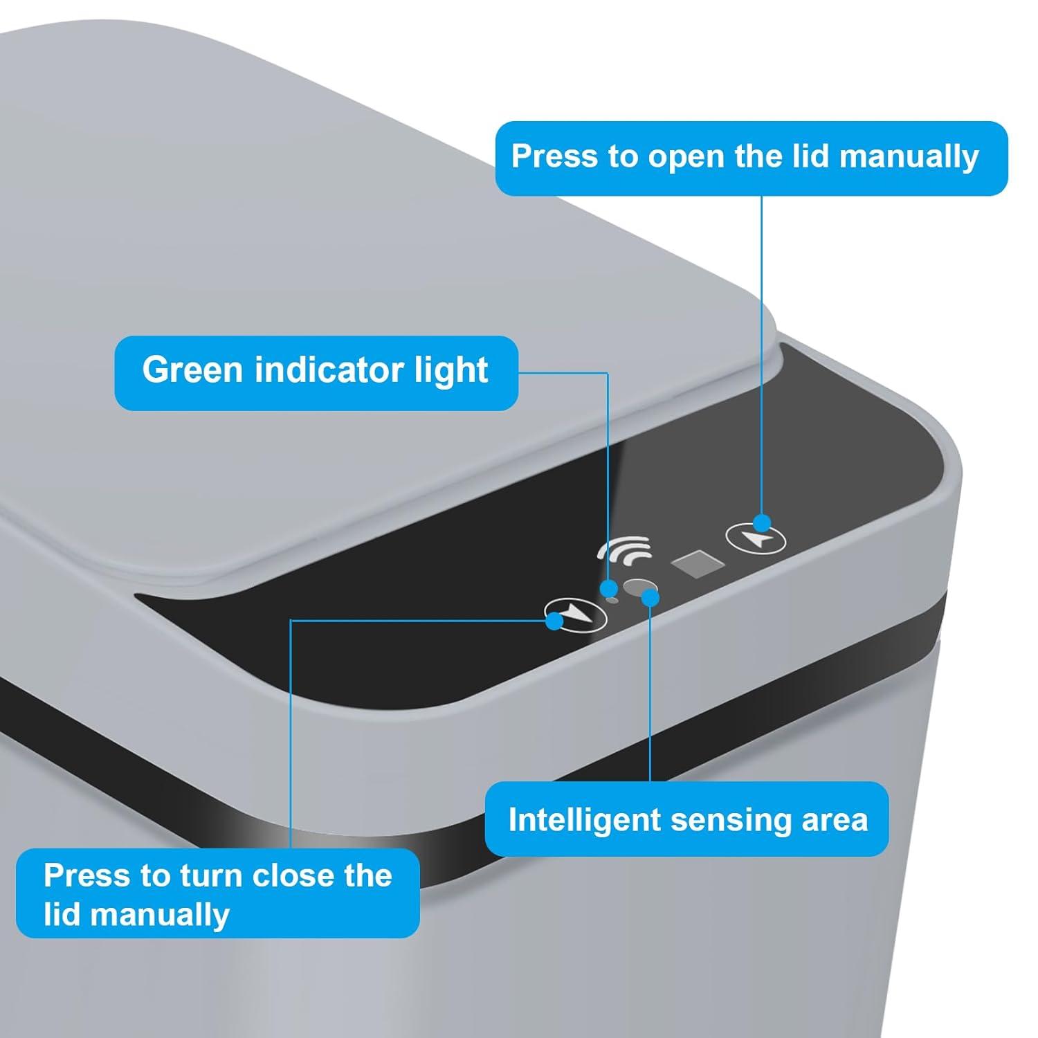 Bathroom Trash can,Smart Touchless Trash Can,Automatic Motion Sensor Trash Bin with Lid,2.4 Gallon Garbage Can, Kitchen, Bathroom, Office, Bedroom Trash can (Grey)