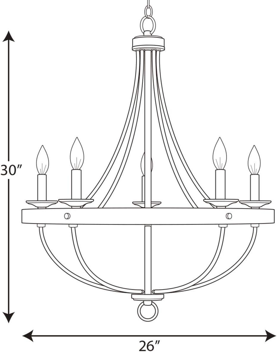 Progress Lighting Gulliver 5-Light Chandelier, Galvanized Finish, Wood Grained Texture Shade