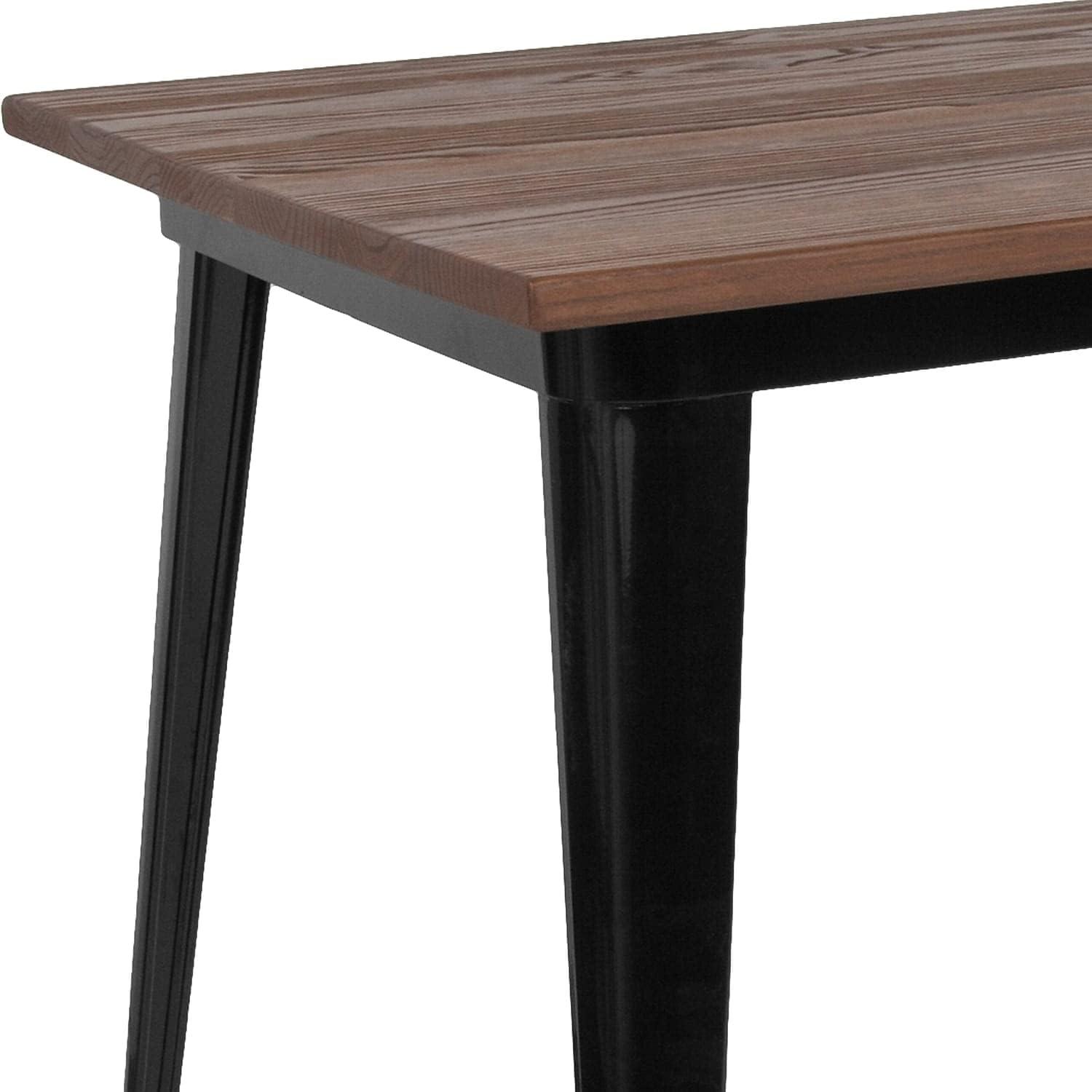 Rustic Elmwood 60'' Black Metal Rectangular Cafe Dining Table