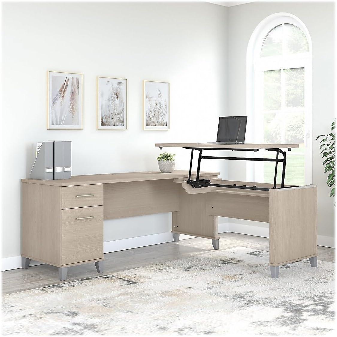 Bush Furniture Somerset 72" Sit to Stand L Desk, Sand Oak