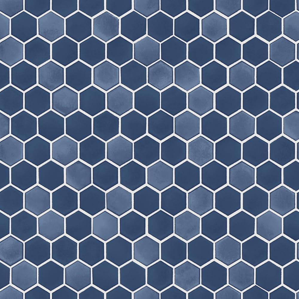 Tempaper & Co.® Hexagon Tile Removable Peel and Stick Wallpaper, Shades of Sapphire, 28 sq. ft.: Vinyl, Self-Adhesive, Geometric Design
