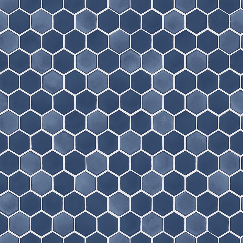 Tempaper & Co.® Hexagon Tile Removable Peel and Stick Wallpaper, Shades of Sapphire, 28 sq. ft.: Vinyl, Self-Adhesive, Geometric Design