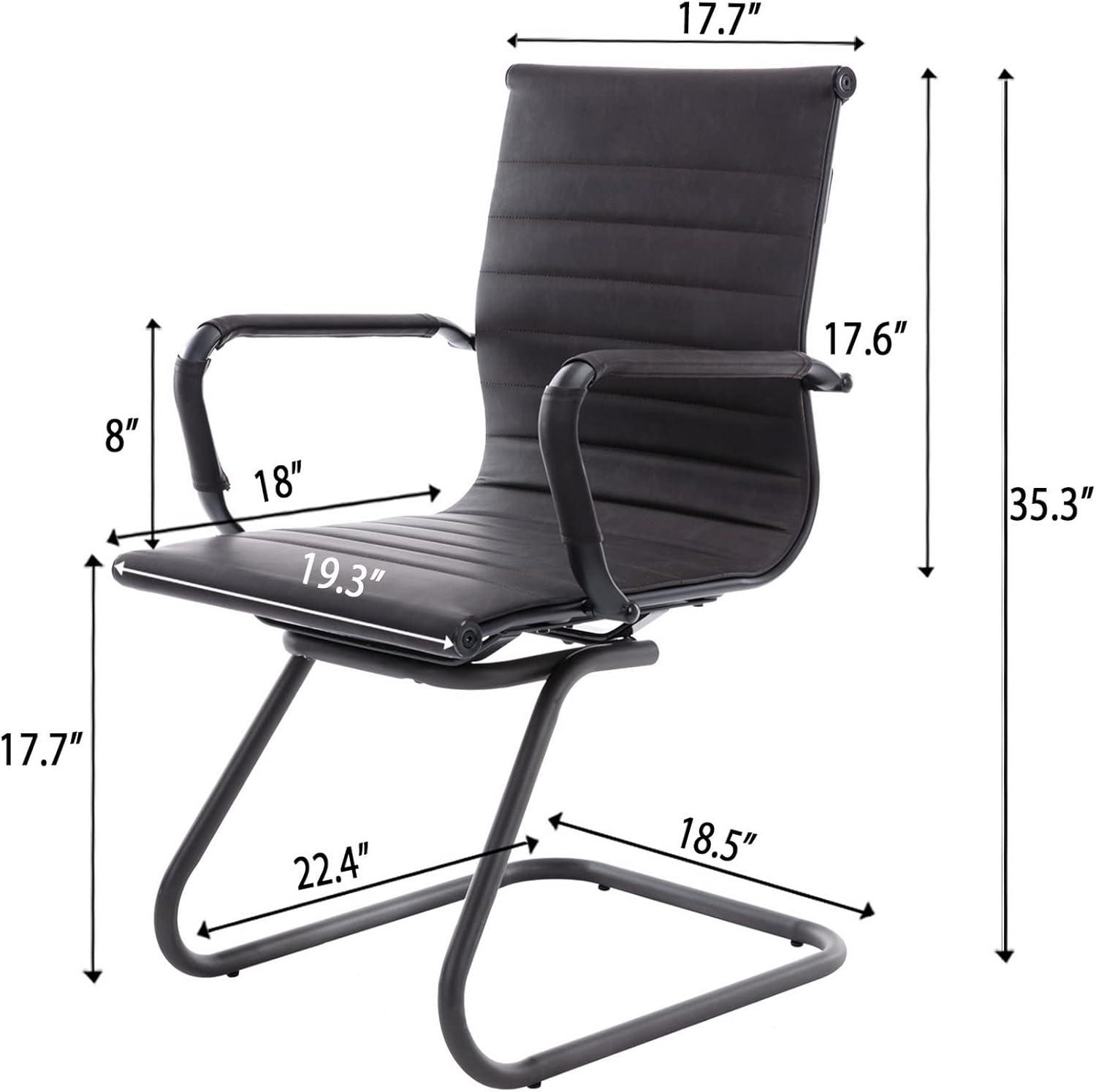 CIMOTA Waiting Room Chairs Leather Office Guest Chair Mid Back Reception Chairs with Sled Base for Meeting/Patient/Conference Room, Retro Black Set of 2