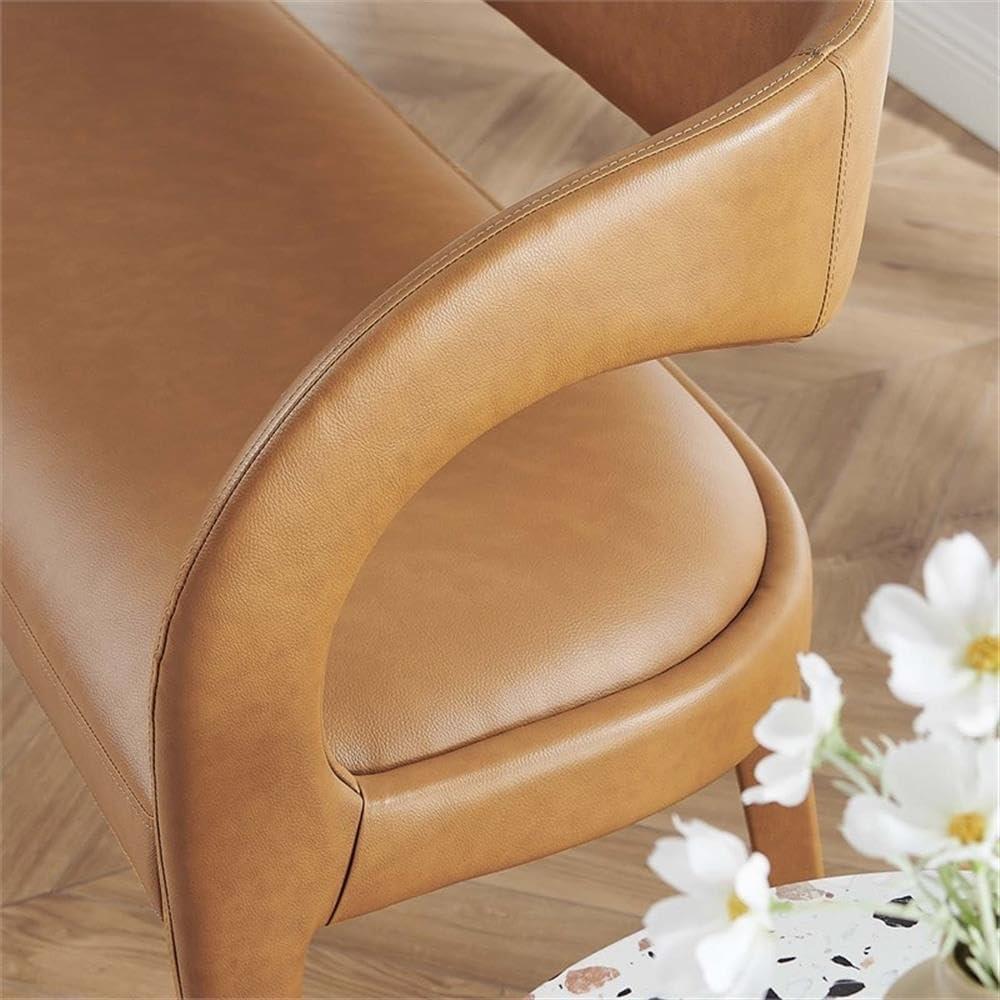 Tan Vegan Leather Curved Backrest Accent Bench