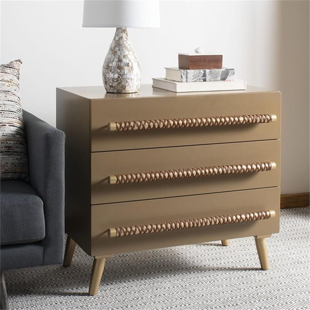 Raquel 3 Drawer Chest - Taupe/Gold/Brown Faux Leather - Safavieh.