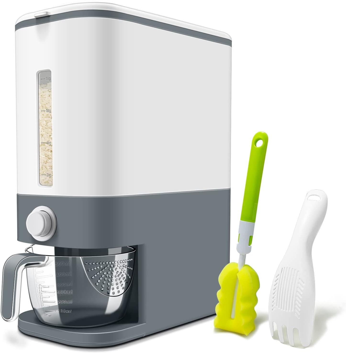 Gray BPA-Free Large Rice Dispenser with Measuring Cup