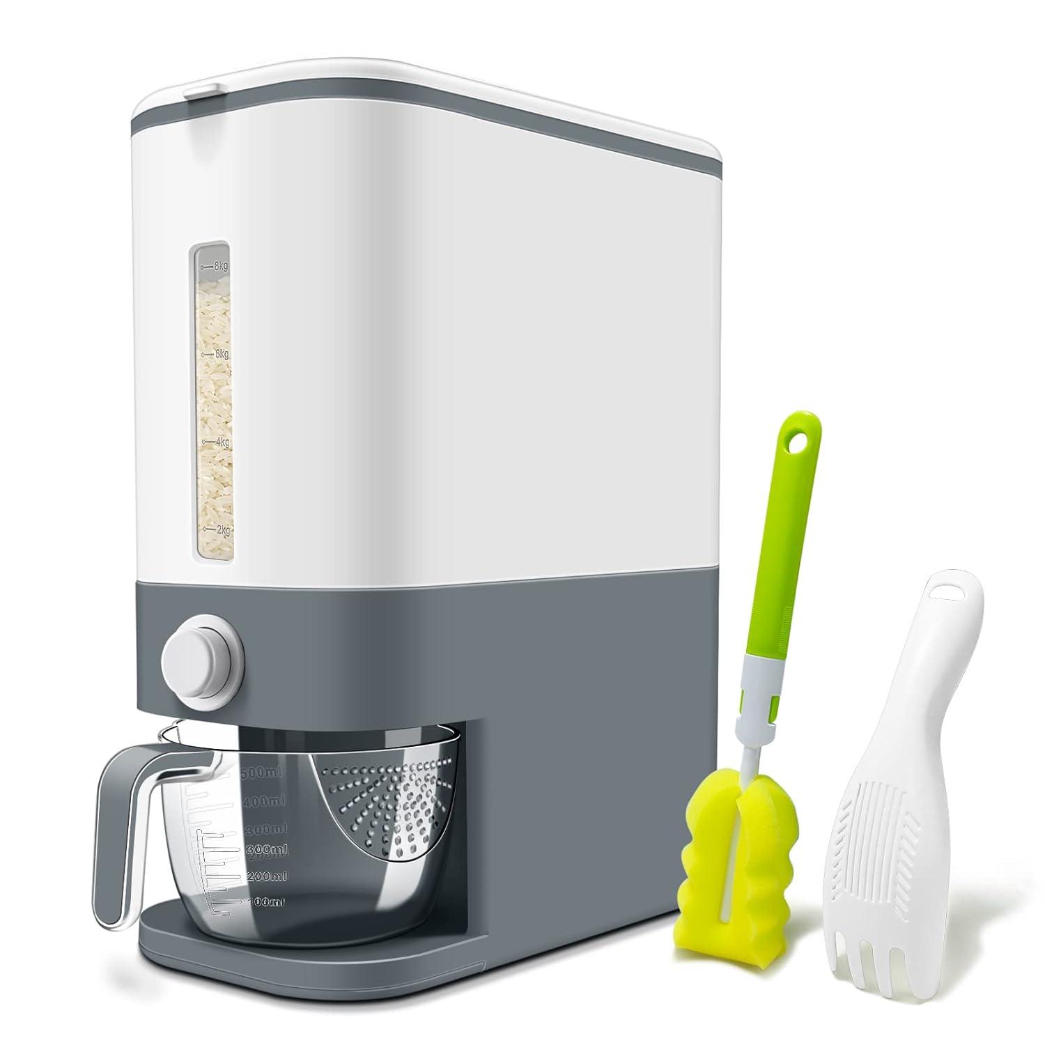 Gray BPA-Free Large Rice Dispenser with Measuring Cup
