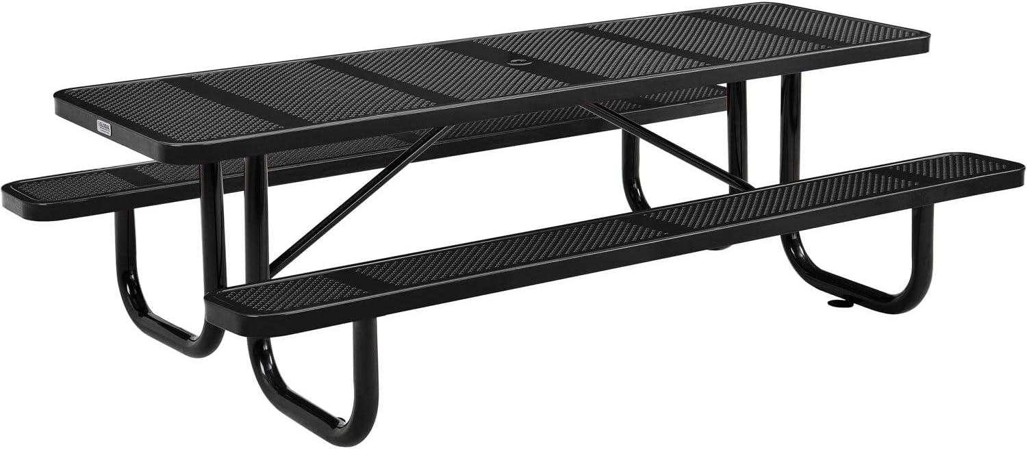 96" Rectangular Perforated Metal Outdoor Picnic Table, Black