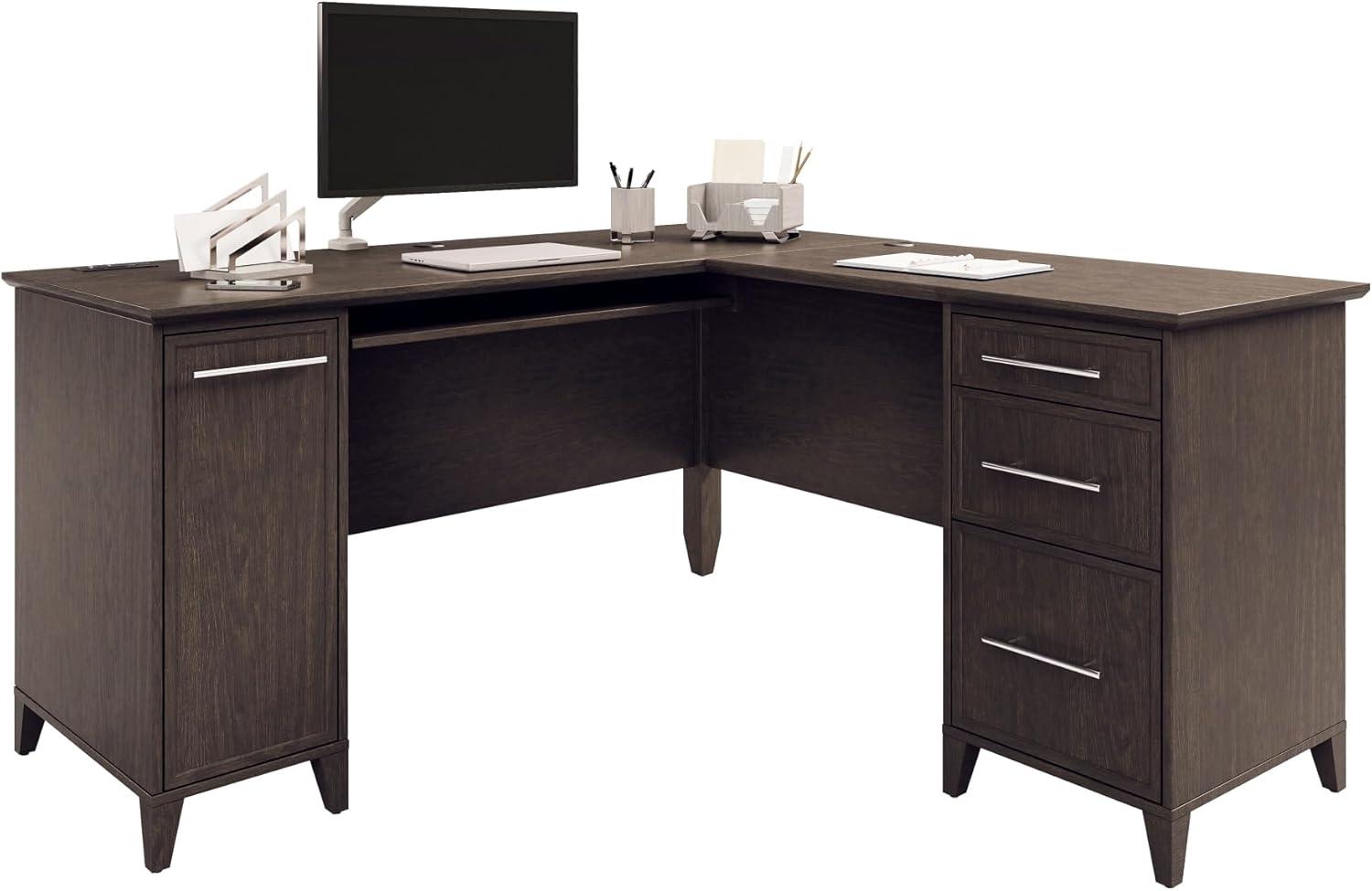 Realspace® Koru 60"W L-Shaped Corner Computer Desk With Integrated Power & Charging, Espresso Oak