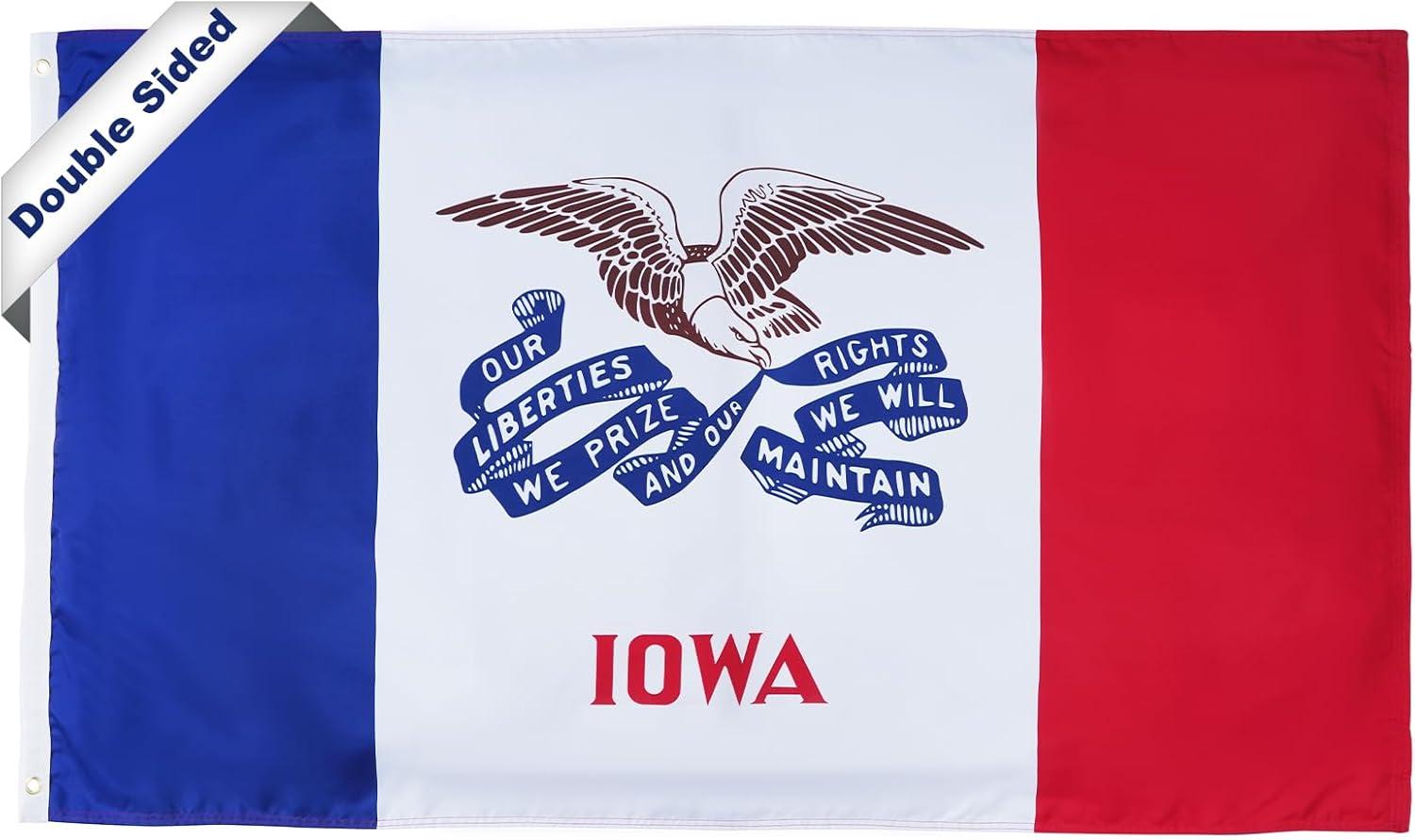 Iowa State Flag 3x5 ft 3 Ply Polyester Double Sided IA Flag with Vibrant Print/4 Rows Hemming/Brass Grommets