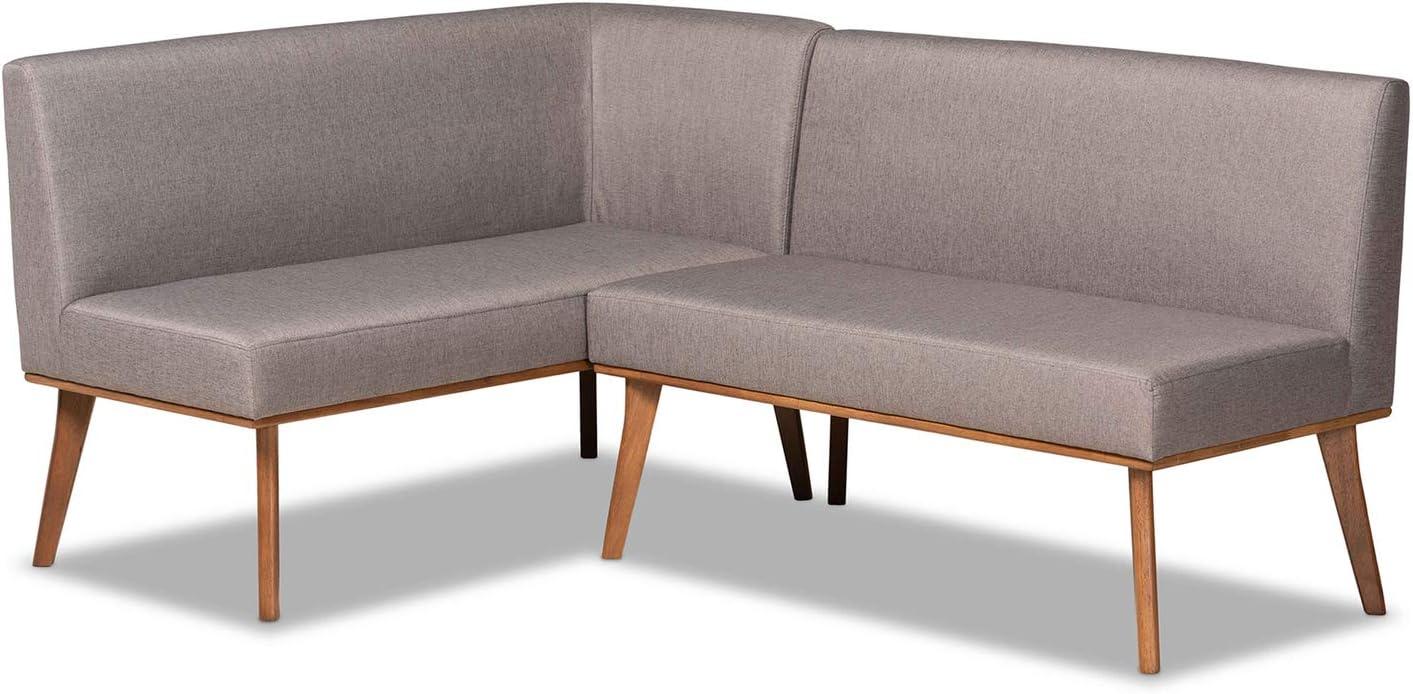 3pc Odessa Mid-Century Modern Fabric Upholstered Wood Dining Nook Set Walnut/Brown/Gray - Baxton Studio: Rectangle Table, Polyester Seat