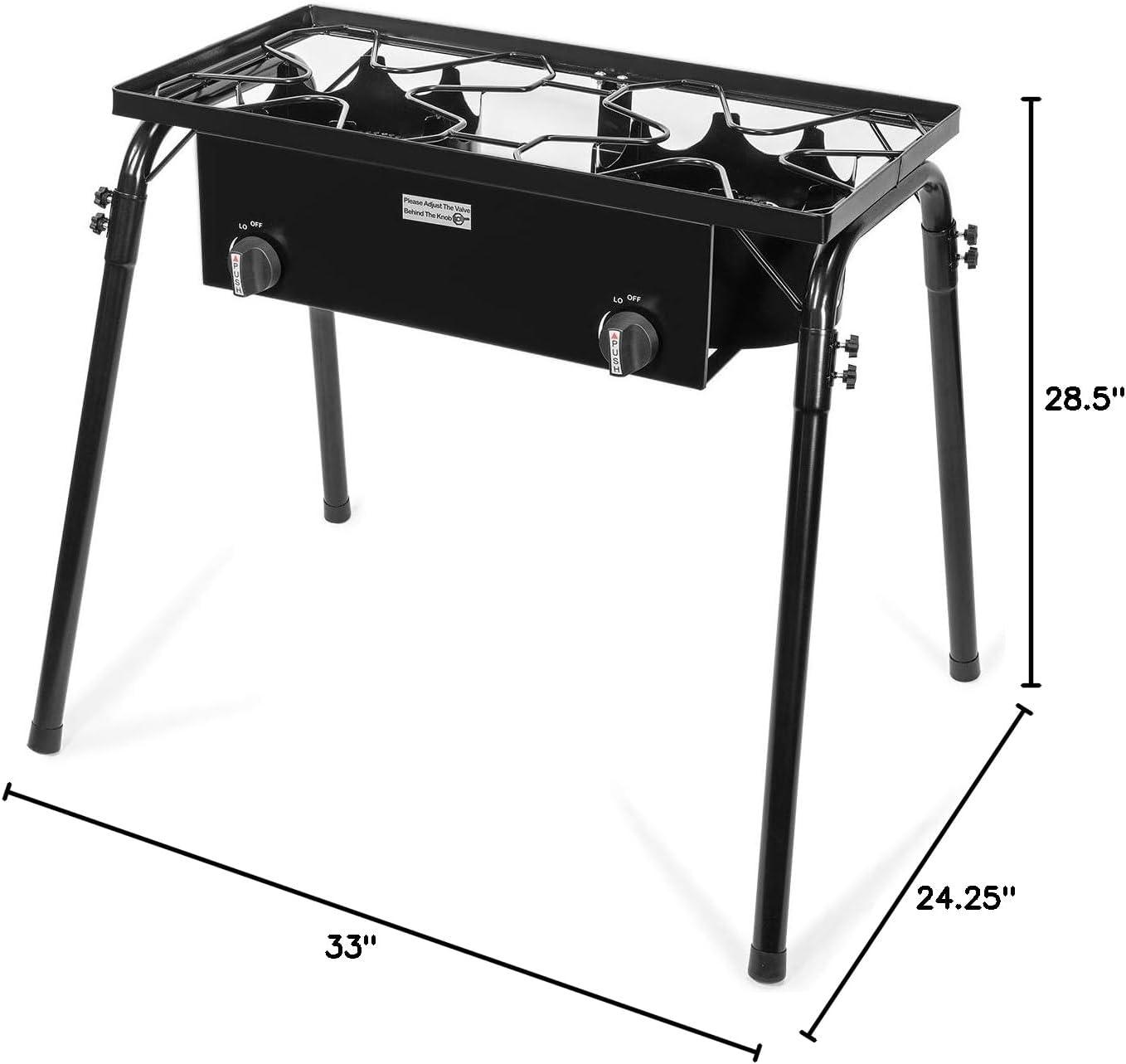 Black Steel Double Burner Outdoor Camping Stove with Detachable Legs