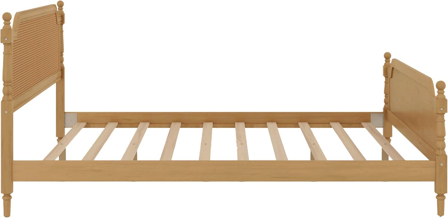 Traditional Style Rattan King Size Platform Bed Frame, Wooden Bed Frame with Rattan Headboard and Footboard, Wood Slat Support, No Box Spring Needed, Easy Assembly (Antique Walnut,310)