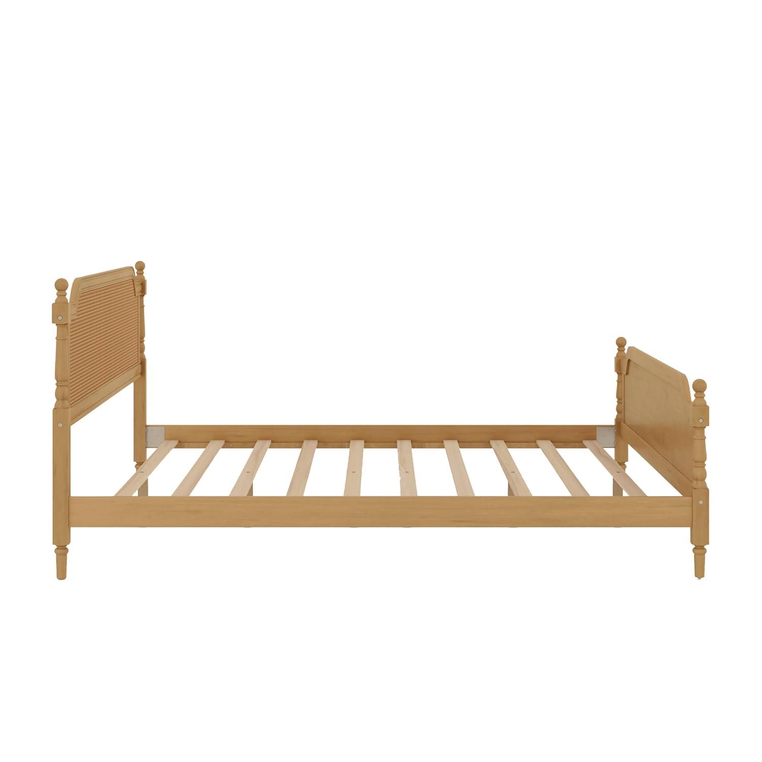 Traditional Style Rattan King Size Platform Bed Frame, Wooden Bed Frame with Rattan Headboard and Footboard, Wood Slat Support, No Box Spring Needed, Easy Assembly (Antique Walnut,310)