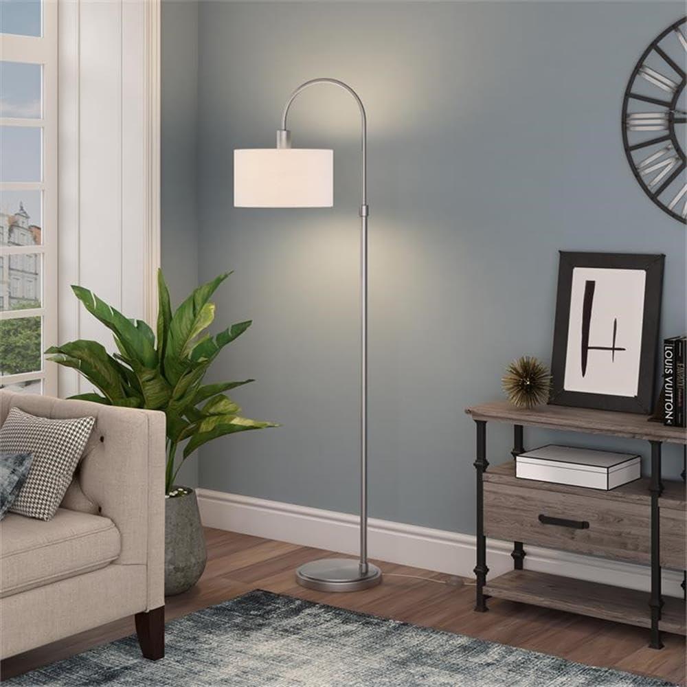 Evelyn&Zoe Transitional 70" Tall Brushed Nickel Floor Lamp