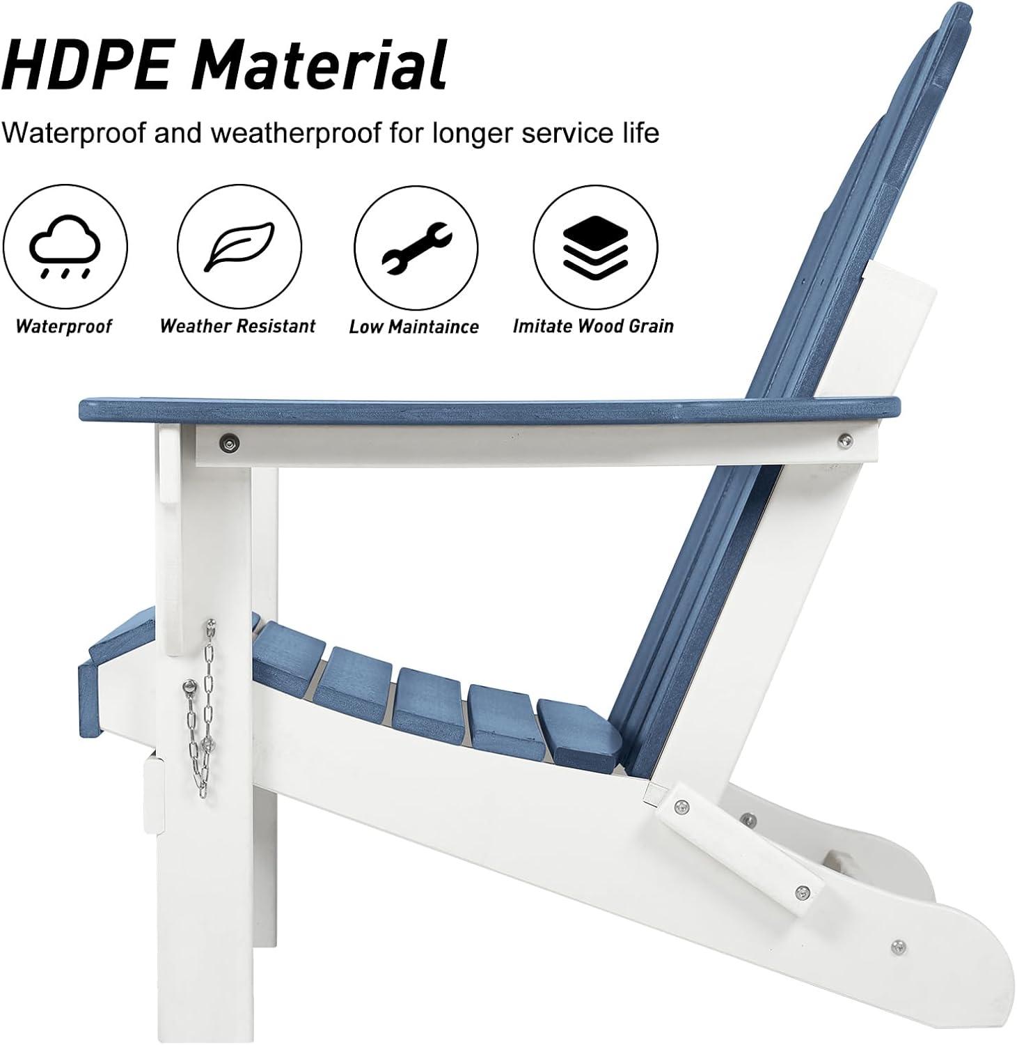 Aoodor HDPE Outdoor All-Weather Folding Adirondack Chair for Patio, Garden, Backyard, Lawn, Fire Pit, Navy Blue