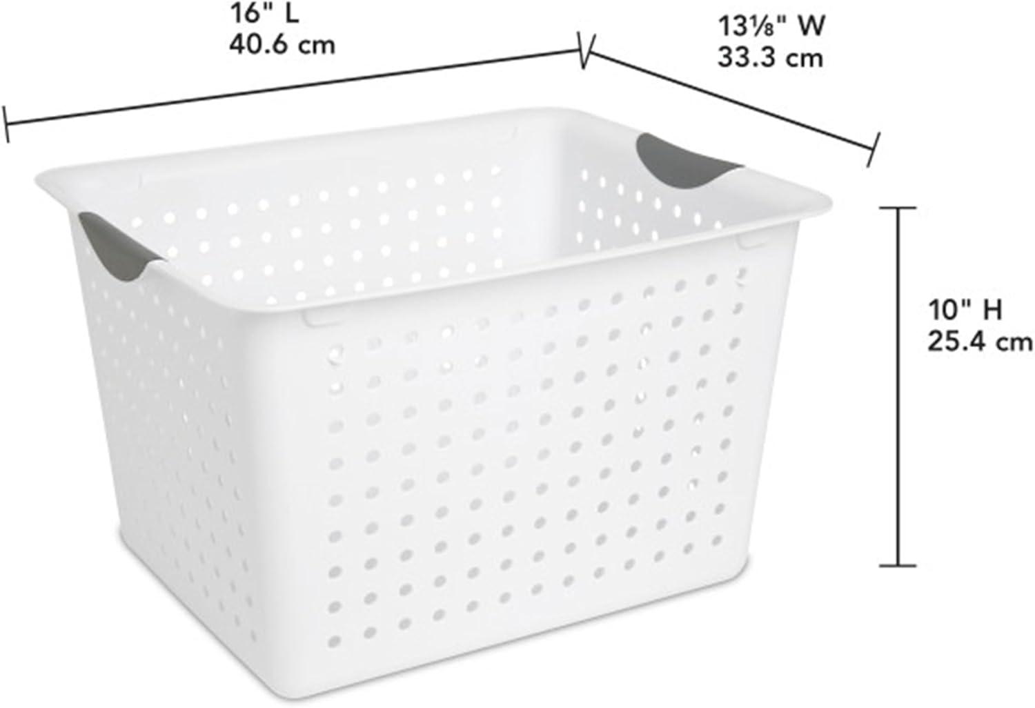 Sterilite Deep Ultra Basket, Closet Organizer Bin, Cabinets, Pantry, Shelving and Countertop Space Open Container, White, 24-Pack