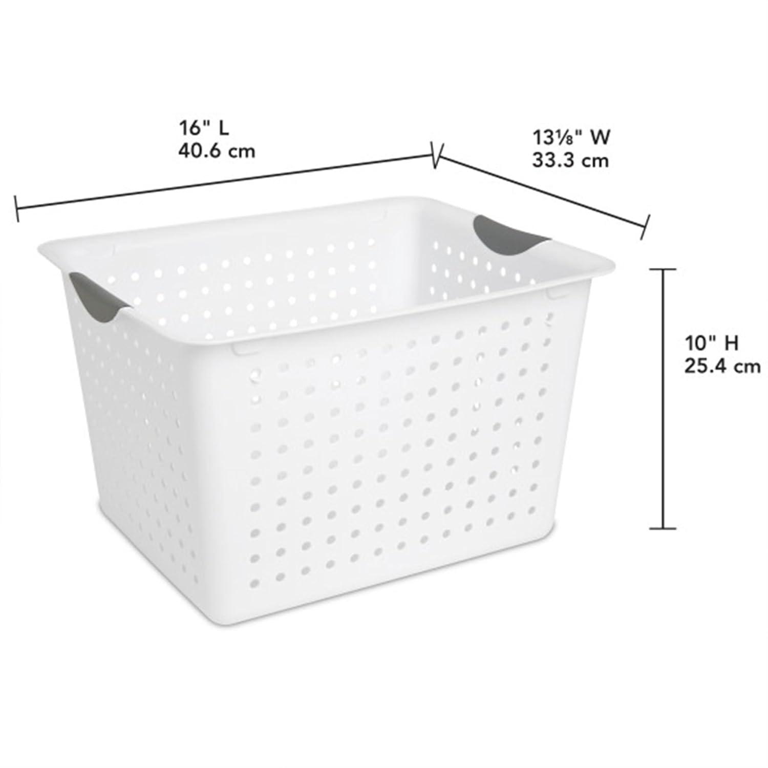 Sterilite Deep Ultra Basket, Closet Organizer Bin, Cabinets, Pantry, Shelving and Countertop Space Open Container, White, 24-Pack