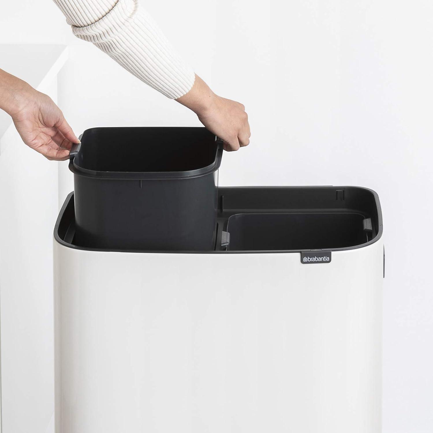 Brabantia Bo Hi Touch Top Dual Compartment Recycling Trash Can, 2 x 8 Gallon (16 Gallon Capacity)