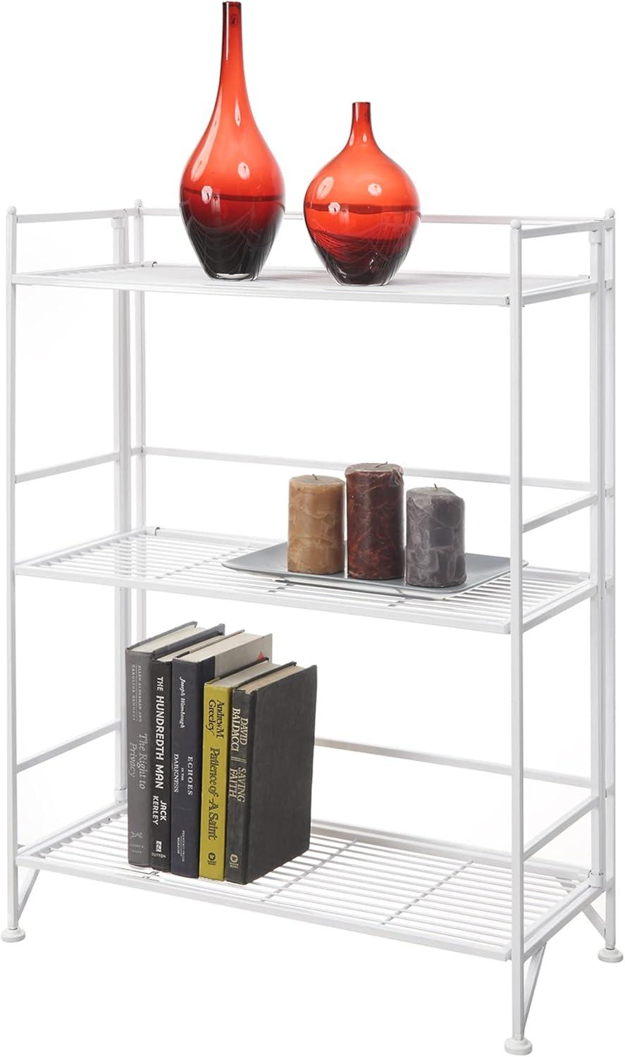 Convenience Concepts Xtra Storage Shelves - 3-Tier Wide Folding Metal Storage Shelves, Closet Organizer for Office, Laundry Room, Bedroom, Garage, Kitchen, Bathroom, White