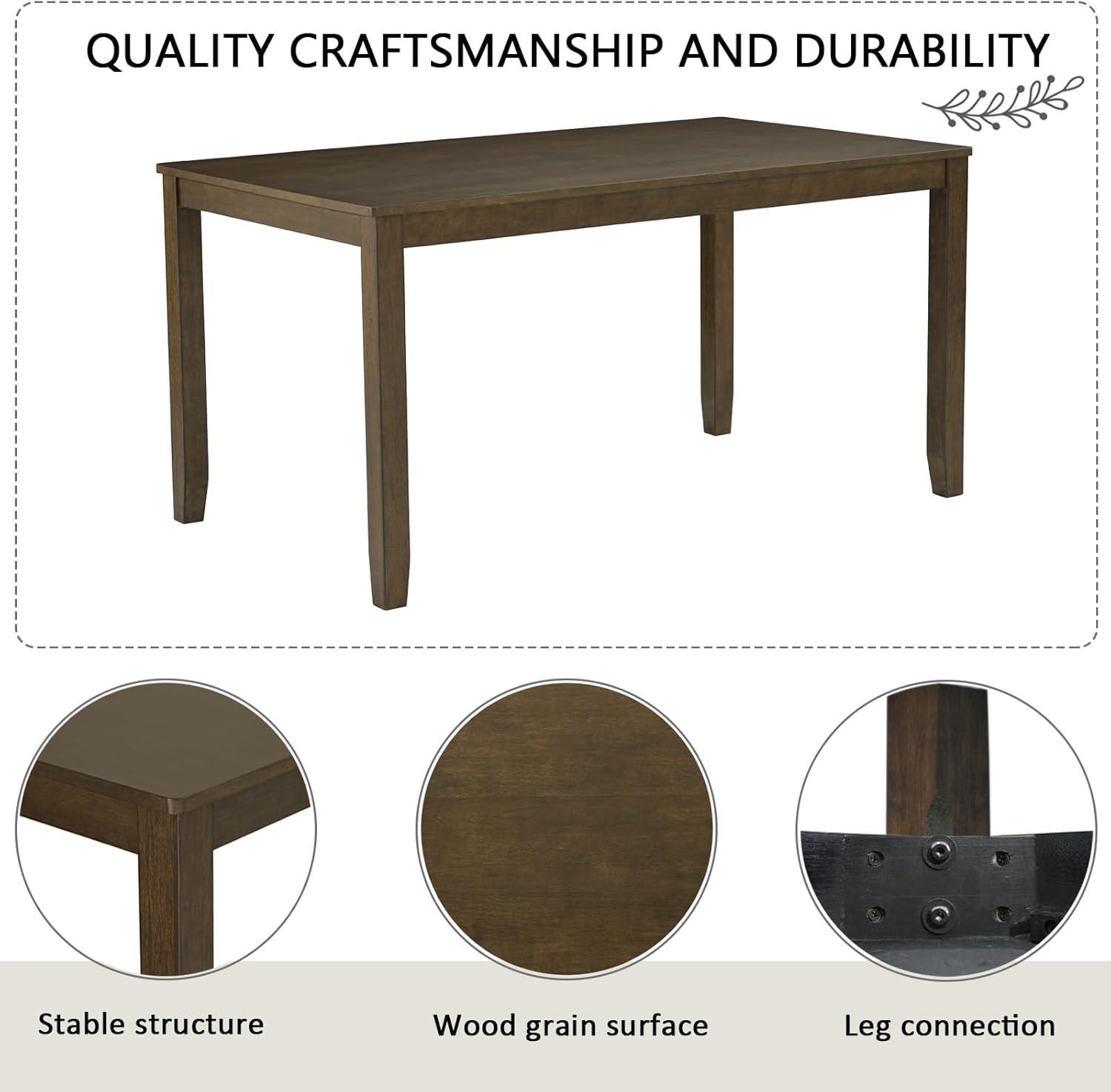 6-Piece Dining Table Set with Bench and Chairs - Solid Wood Kitchen Dining Room Table Set in Farmhouse Rustic Style, Table Set for 6 with 4 Chairs and Bench Seat. (Dark Walnut)