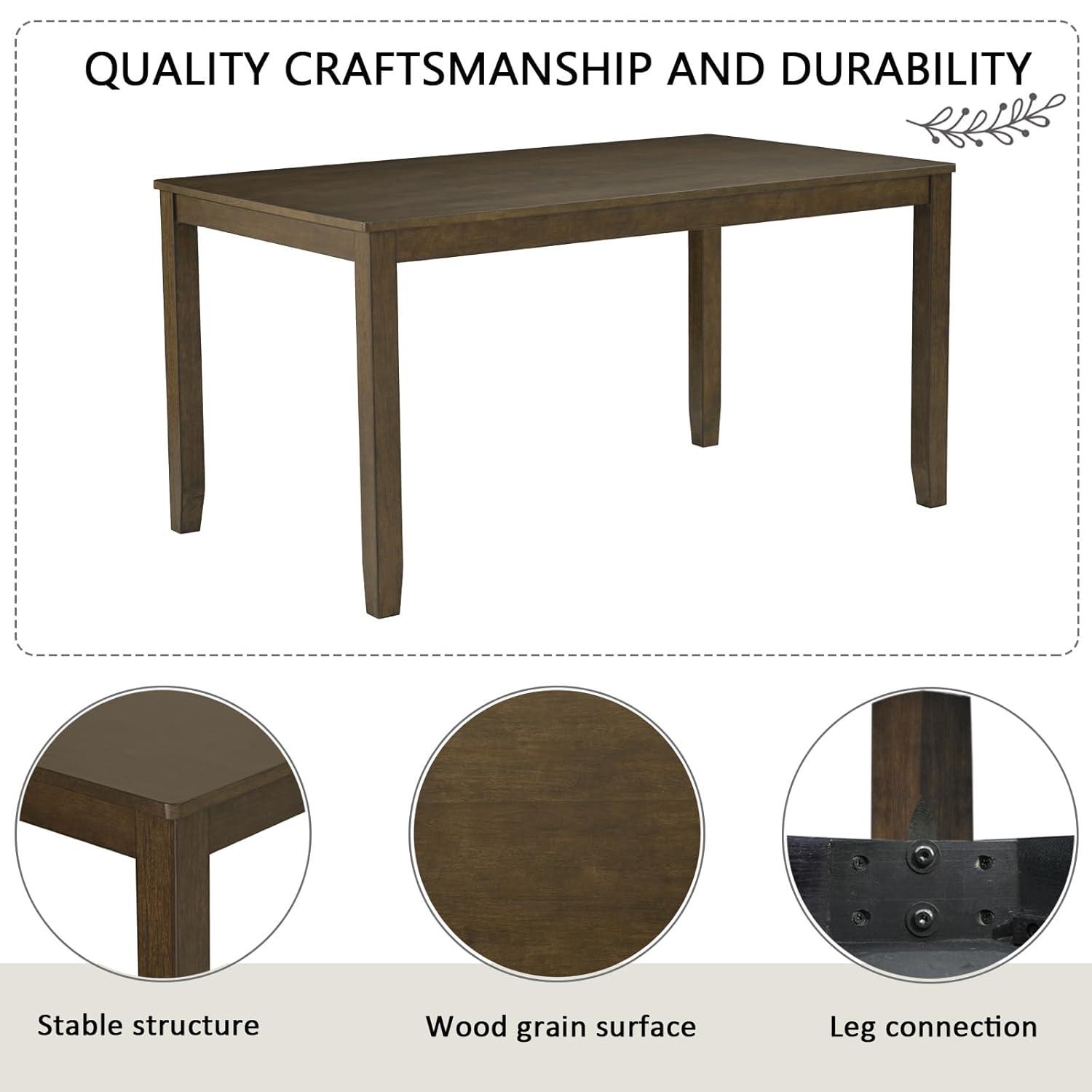 6-Piece Dining Table Set with Bench and Chairs - Solid Wood Kitchen Dining Room Table Set in Farmhouse Rustic Style, Table Set for 6 with 4 Chairs and Bench Seat. (Dark Walnut)