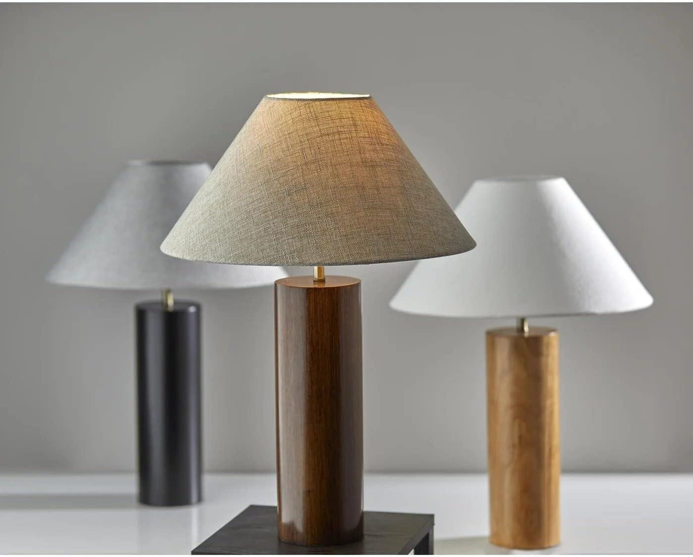 Walnut and Brass Modern Table Lamp with Fabric Shade