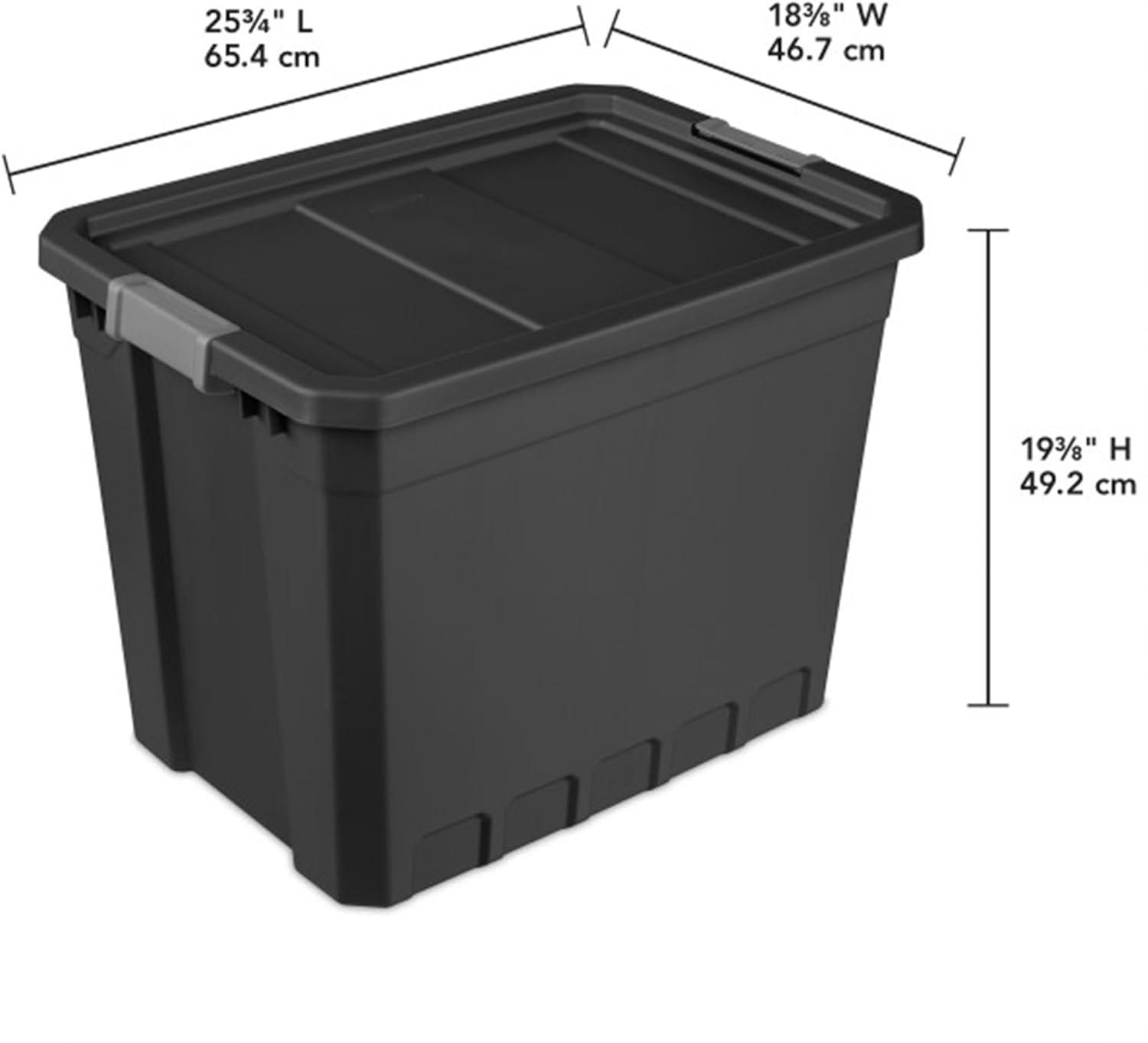 Black Heavy Duty Plastic Stackable Storage Tote with Lid