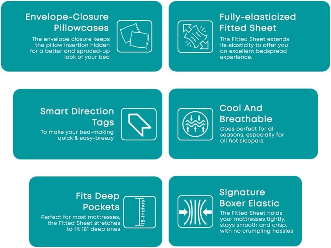 Feather & Stitch 500 TC Queen Size Damask Bed Sheet Set, 100% Cotton Soft Breathable Bedsheets, 4 Piece 18" Deep Pockets Sateen Weave Striped Bedding Mattress Resort Hotel Luxury- (Solid White, Queen)