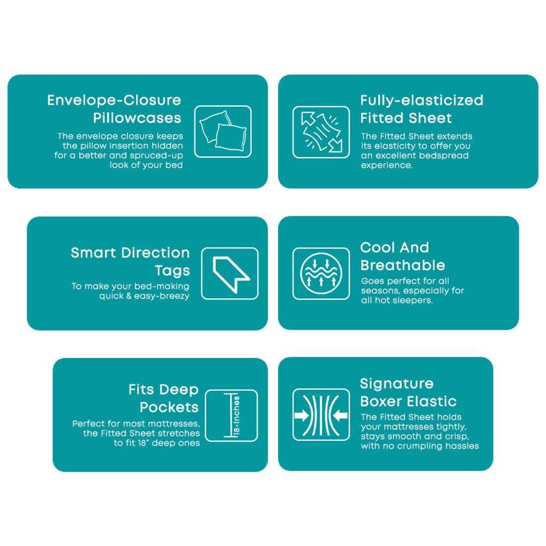 Feather & Stitch 500 TC Queen Size Damask Bed Sheet Set, 100% Cotton Soft Breathable Bedsheets, 4 Piece 18" Deep Pockets Sateen Weave Striped Bedding Mattress Resort Hotel Luxury- (Solid White, Queen)