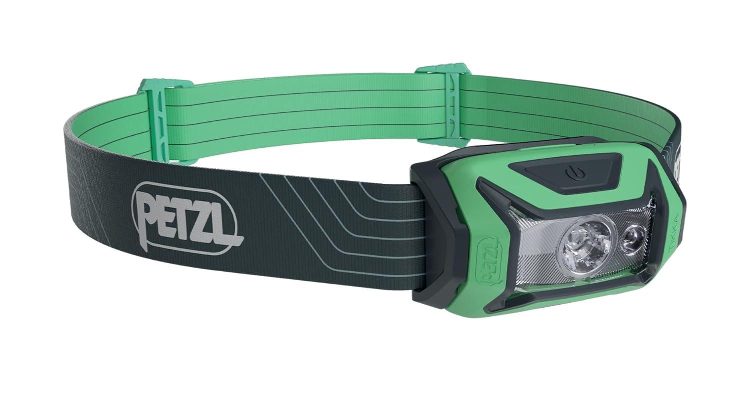 PETZL Tikka Headlamp - Compact 350 Lumen Light with Red Lighting, for Hiking, Climbing, Running, and Camping - Green