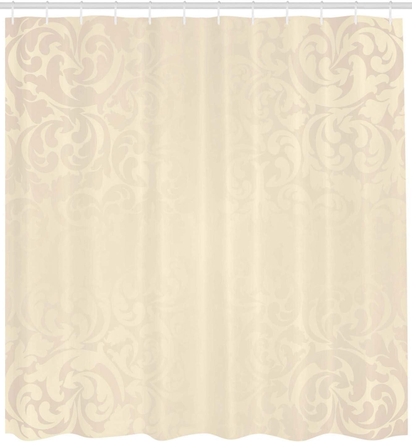 Ambesonne Victorian Shower Curtain, Monochrome Damask, 69"Wx70"L, Cream