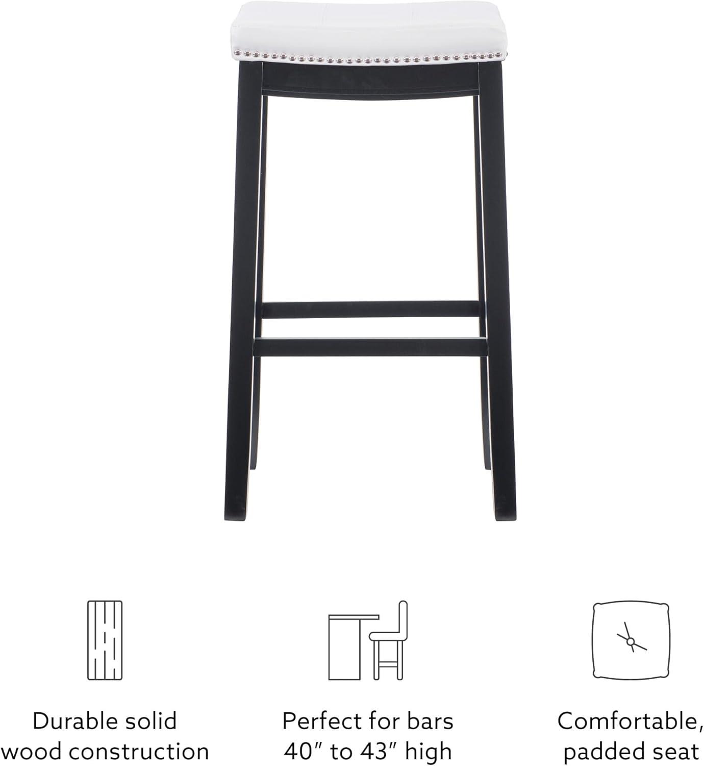 Claridge Backless Faux Leather Nailhead Saddle Barstool White/Black - Linon