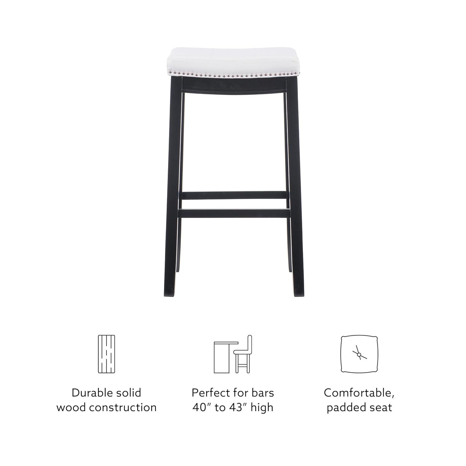 Claridge Backless Faux Leather Nailhead Saddle Barstool White/Black - Linon