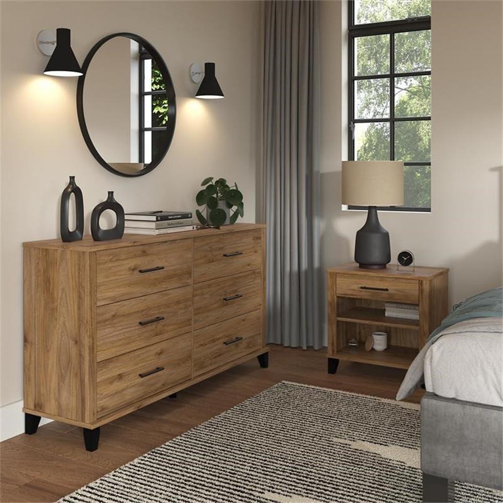 Somerset 6 Drawer Dresser and Nightstand Set in Storm Gray - Engineered Wood